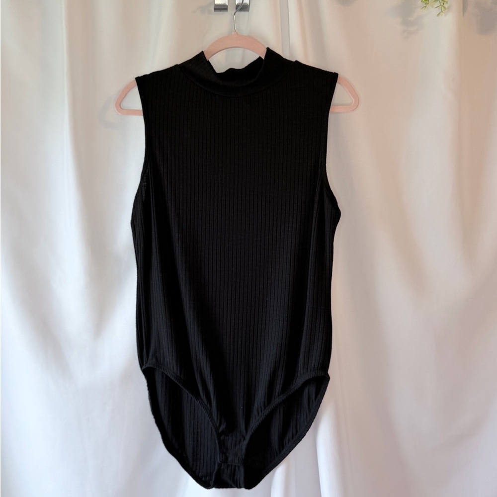 Cato Black Sleeveless Mock Neck Ribbed Bodysuit